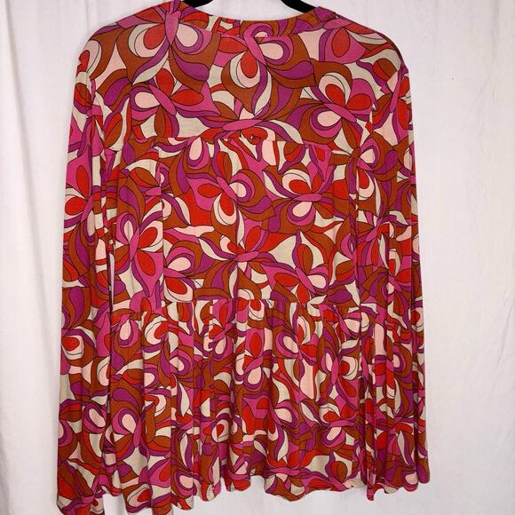 Lascana Venus Babydoll Pink Red long sleeve Top Retro 70s Womens Size Large EUC - Picture 6 of 11